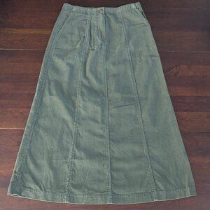 Vintage 90s Lauren Ralph Lauren Womens 4 Olive Green Corduroy Modest Maxi Skirt